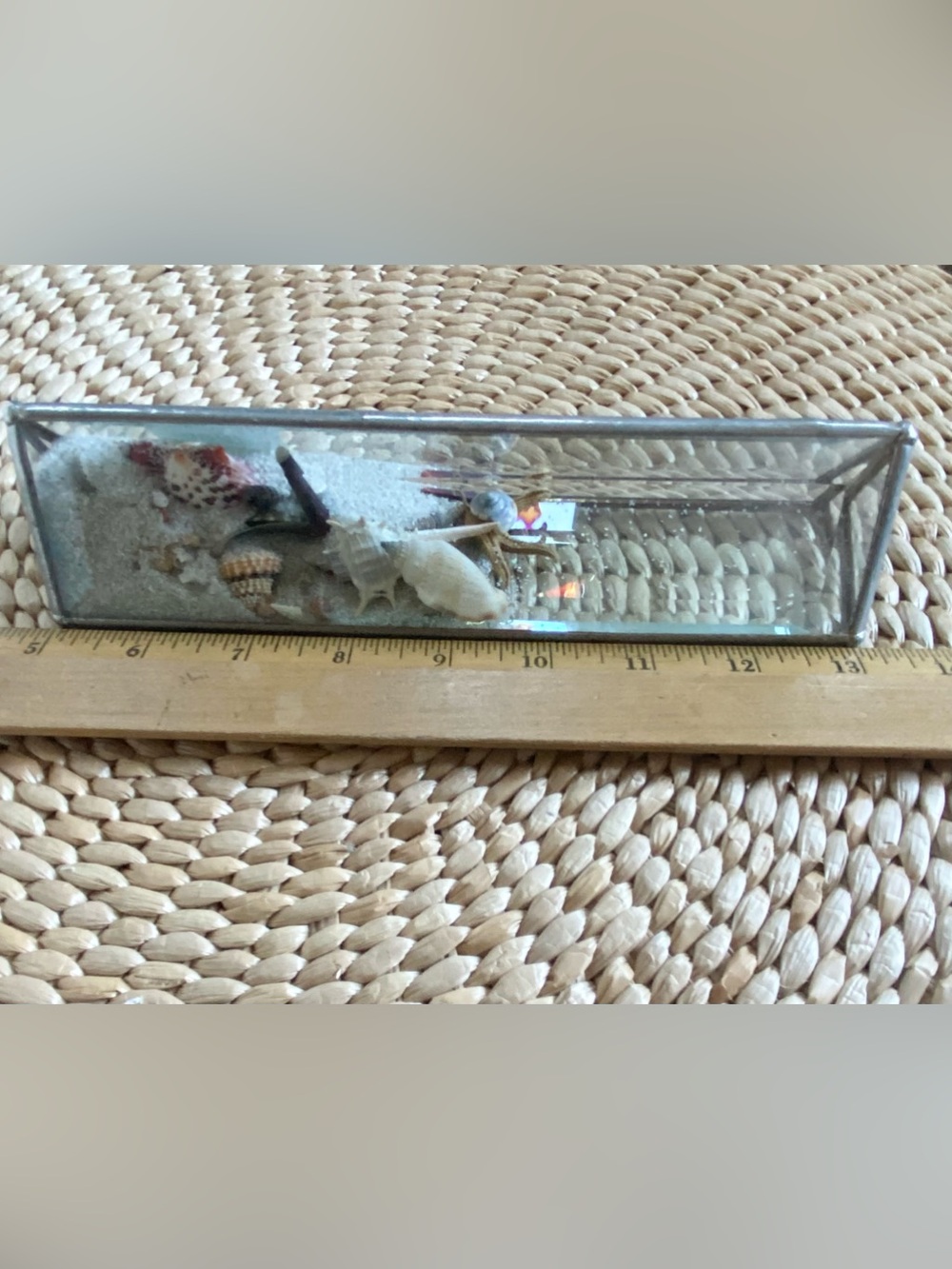 VTG Kaleidoscope Stained Beveled Glass Triangle Beach Sand Seashells Starfish - Picture 8 of 8